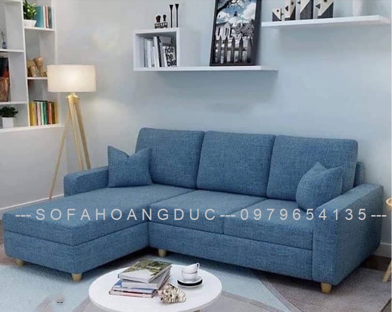 Mẫu ghế sofa góc nỉ đẹp, tone màu xanh nổi bật
